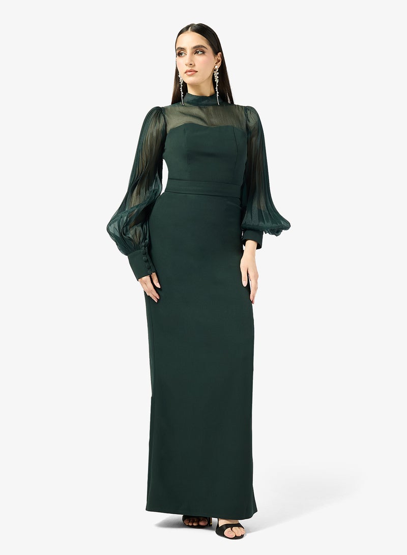 Iyra Puff Sleeve High Neck Dress - Image 1